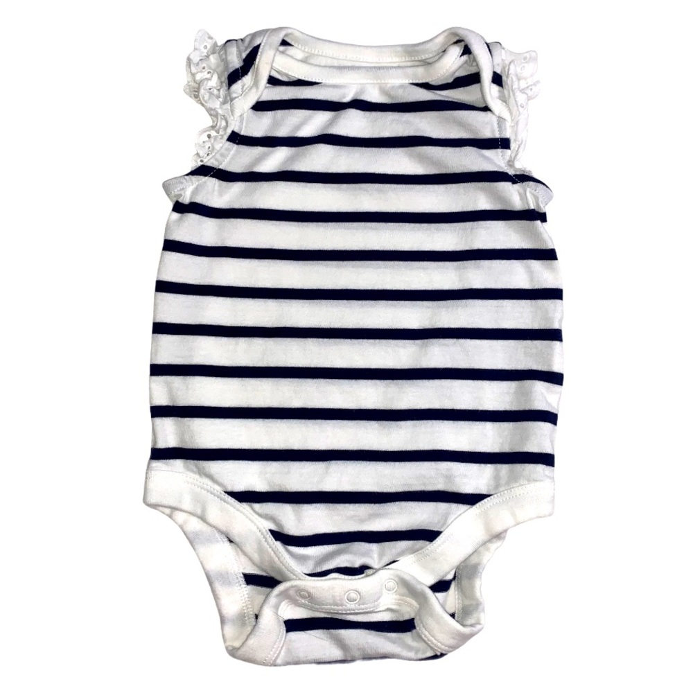 Baby Gap White & Navy Blue Striped Summer One Piece Onesie 3-6 months